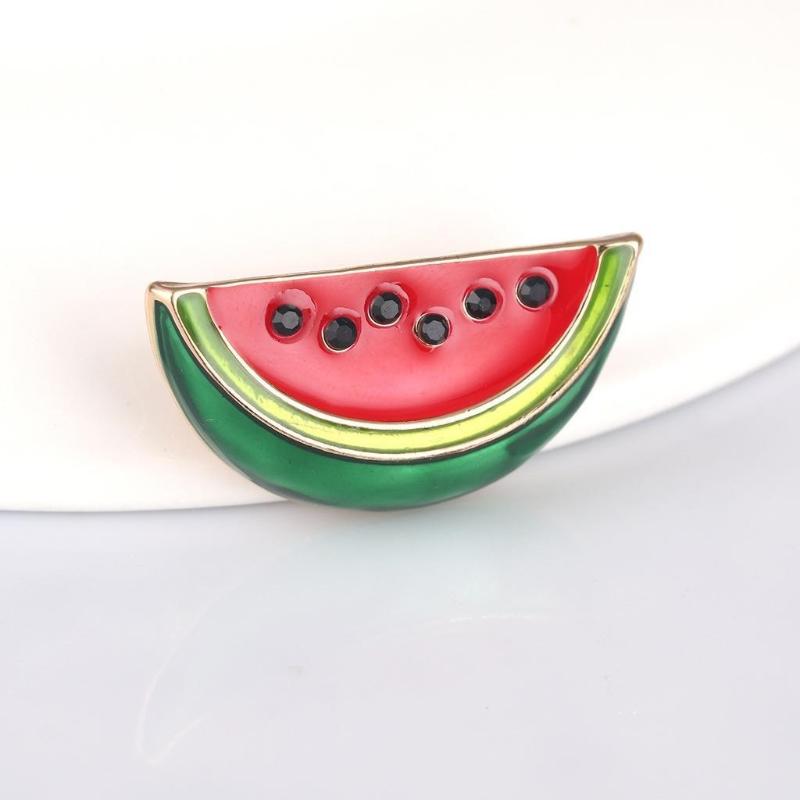 1Pcs Cute Enamel Watermelon Brooch With  Seed Details Gold Trim Perfect For Summer Outfits Daily Wear