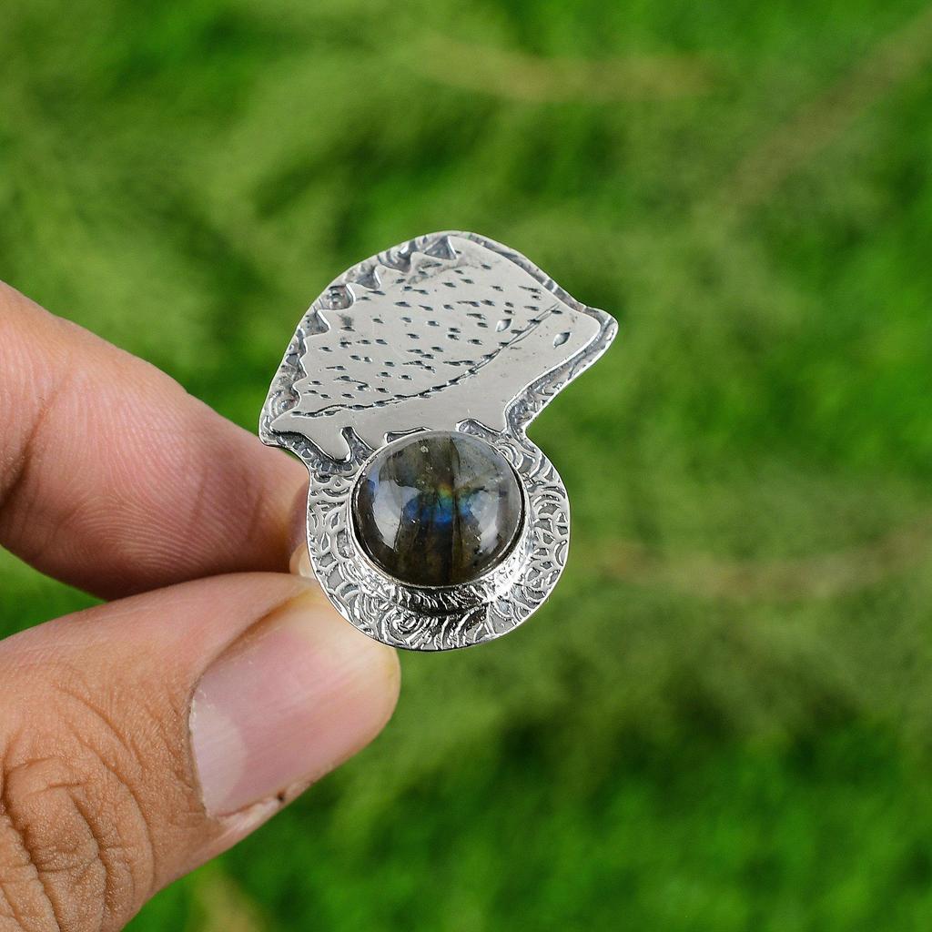 Sterling Silver Labradorite Gemstone Birthday Wedding Bezel Artisan Unique Ring