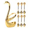 Coffee Spoon Holder Set Metal 6pcs Dessert Spoons and Swan Base Holder for Kitchen Coffee Station Bar Party Tabletop