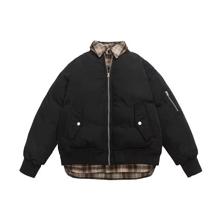 

Женская хлопковая бейсбольная куртка в американском стиле, пэчворк из клетчатой ткани, 2024: Стильная и уютная зимняя одежда XL чёрный