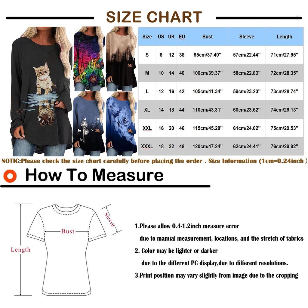 Fashion Women's  Printed Long Sleeve Round-Neck T-Shirt Long Style Tops