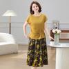 Summer 2025 Mom's Short-Sleeve T-shirt & Skirt Set for Middle-Aged Women