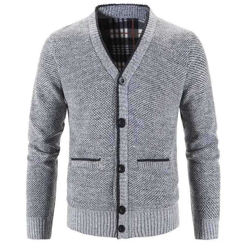Men Cardigan Knitted Sweatercoat 2026 Autumn Winter Fleece Warm Solid Casual Knit Cardigans Jacket Coat Fashion Men Clothing