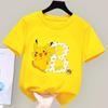 26 Letter Print Pokemon Pikachu T Shirt Girl Boy Summer Clothes Pink Cotton Tee Shirts Short Sleeve Kid Short Tops Tees Gift