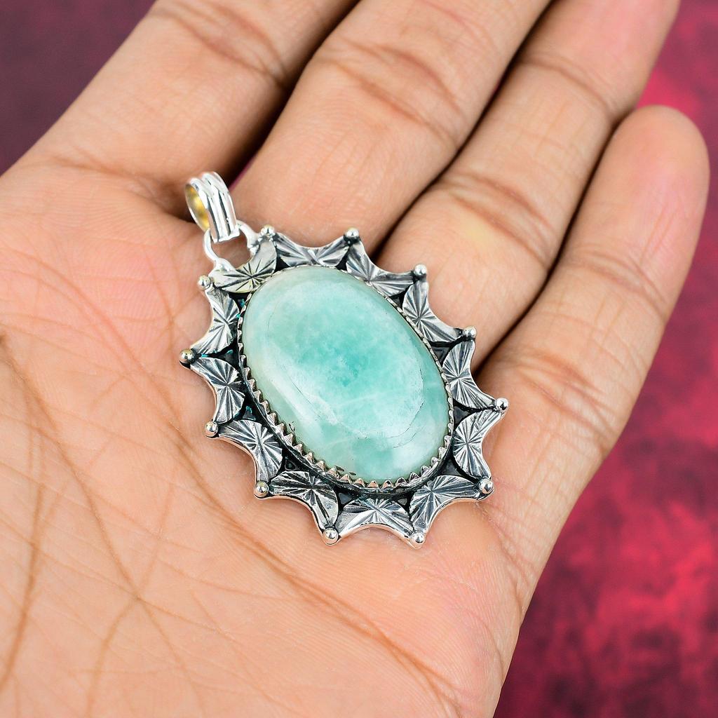 Amazonit-Anhänger, 925er Sterlingsilber, handgefertigter Edelsteinschmuck, Geschenke für die Frau, brandneuer Anhänger