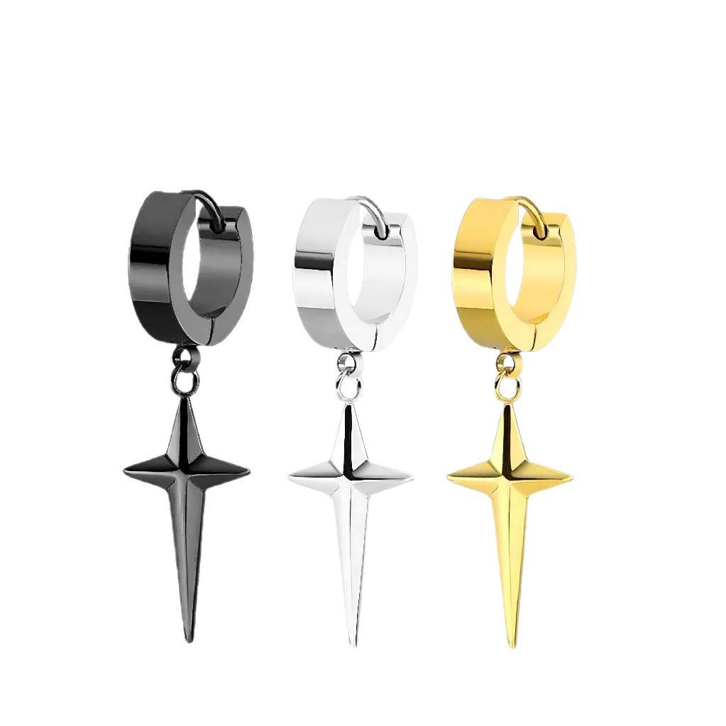 Unisex Titanium Steel Spiked Star Cross Earrings - Punk Hip Hop Ear Cuff Ornaments
