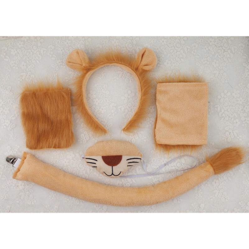 Halloween Lion Cosplay Costume Set, Lion Ear Hairband Tail, Skirt, Bowtie, Animal Dress up Costume for Kid Cosplay