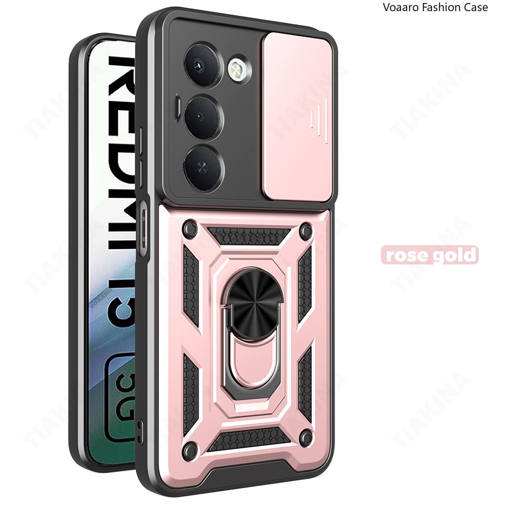 Slide Lens Armor Funda for Xiaomi Redmi 15 5G Case for Redmi 15 4G Case Magnetic Ring Stand Holder Cover Anti-knock Back Capa