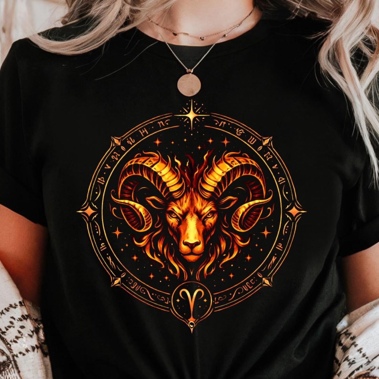 Aries Zodiac Shirt | Ram Fire Sign Tee | Bold Astrology Graphic | Aries Season Gift L