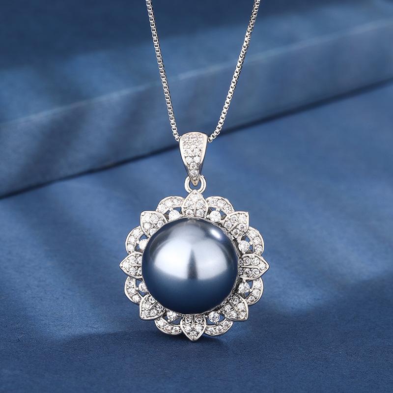 New Huabi Jewelry Copper Bottom Gold Plated Inlay Simulation Grey Pearl Fashion Pearl Round Set 16-12mm