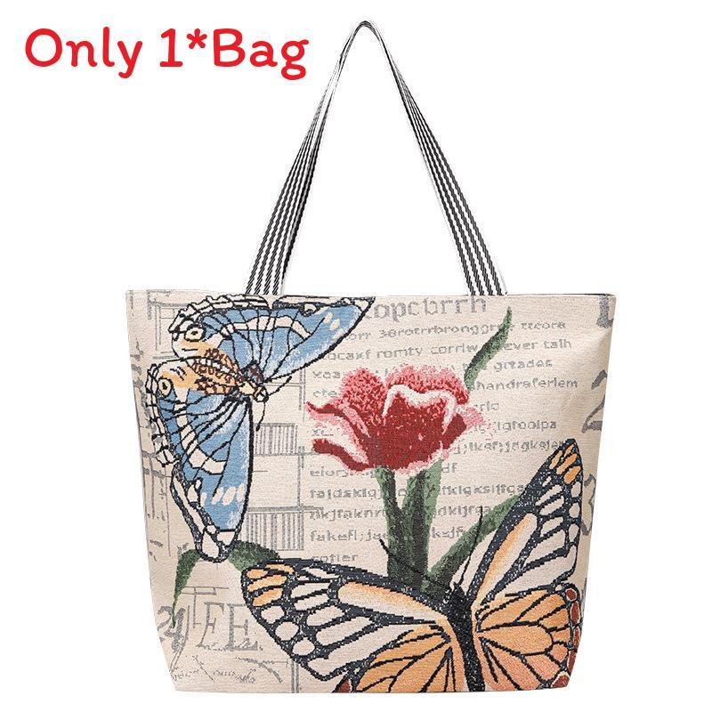 Canvas Butterfly Elephant Cat Tote Bag For Women With Sewn Details For Daily Use