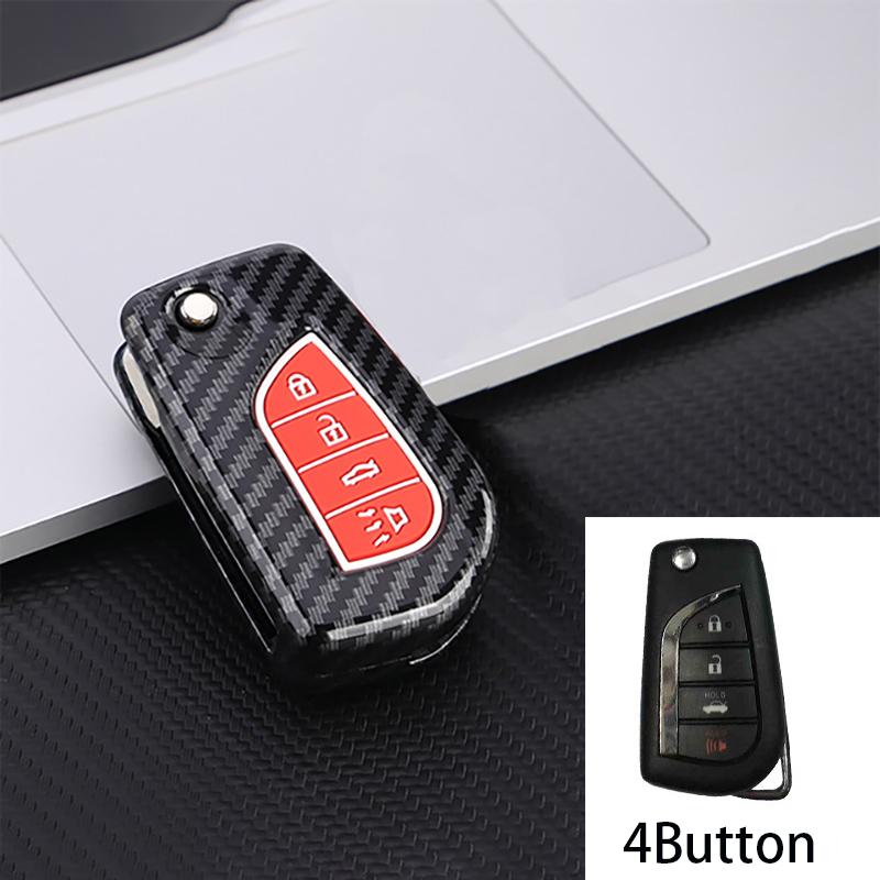 ABS Carbon 2 3 4 Buttons Car Key Case Cover For Toyota Hilux Corolla Avensis Prado Fortuner RAV4 CHR Shell Accessories