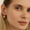 Cold Wind Niche Design Striped Hollow Versatile Earrings 18K Real Gold Earrings Semi-Round Stud Earrings Women