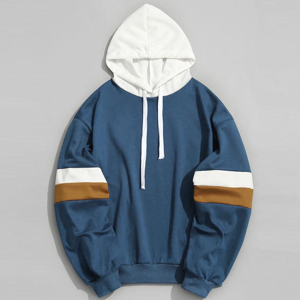 Mens Casual Patchwork Slim Fit Hoodie Outwear Blouse Sweatshirt