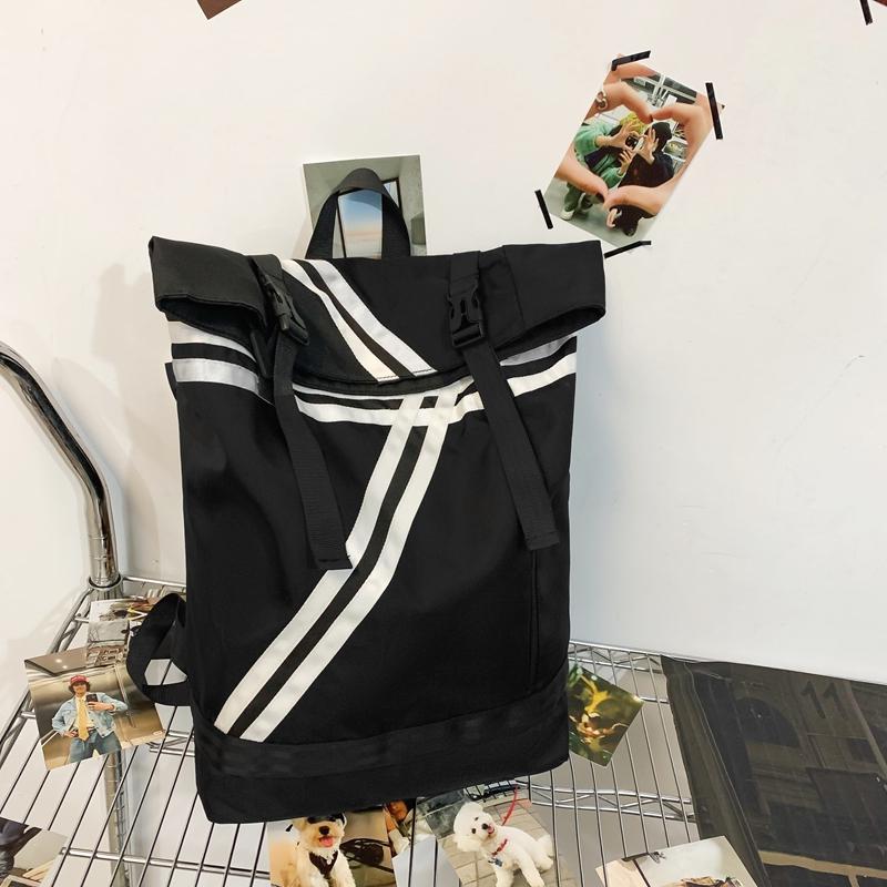 Striped Patchwork Roll-Up Backpack Men Outdoor Fitness Training Sports Bag Student School Bag