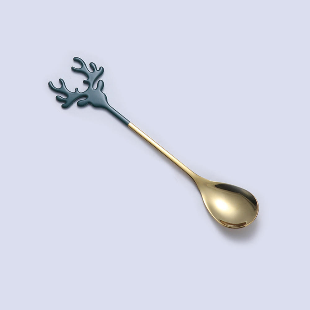 Stainless Steel Deer Head Shape Stirring Spoon Romantic Coffee Dessert Christmas Elk Exquisite Tableware