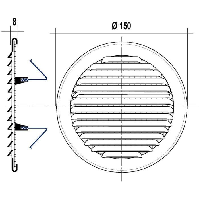 Grille de ventilation - gintu - gintu125r - inox 430 - diamètre 150 mm - filet anti-insectes