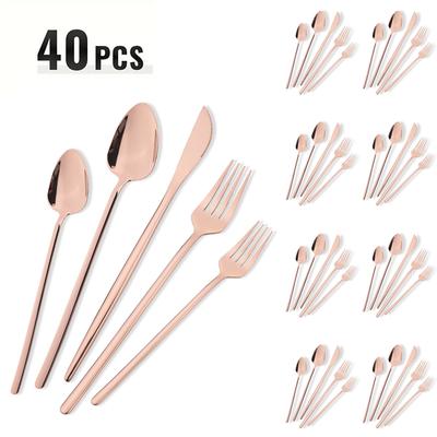 40pcs Rose Gold Dinnerware Set Mirror Fork Knife Spoon Tableware Western Stainless Steel Cutlery Set Dessert Fork Spoon Flatware