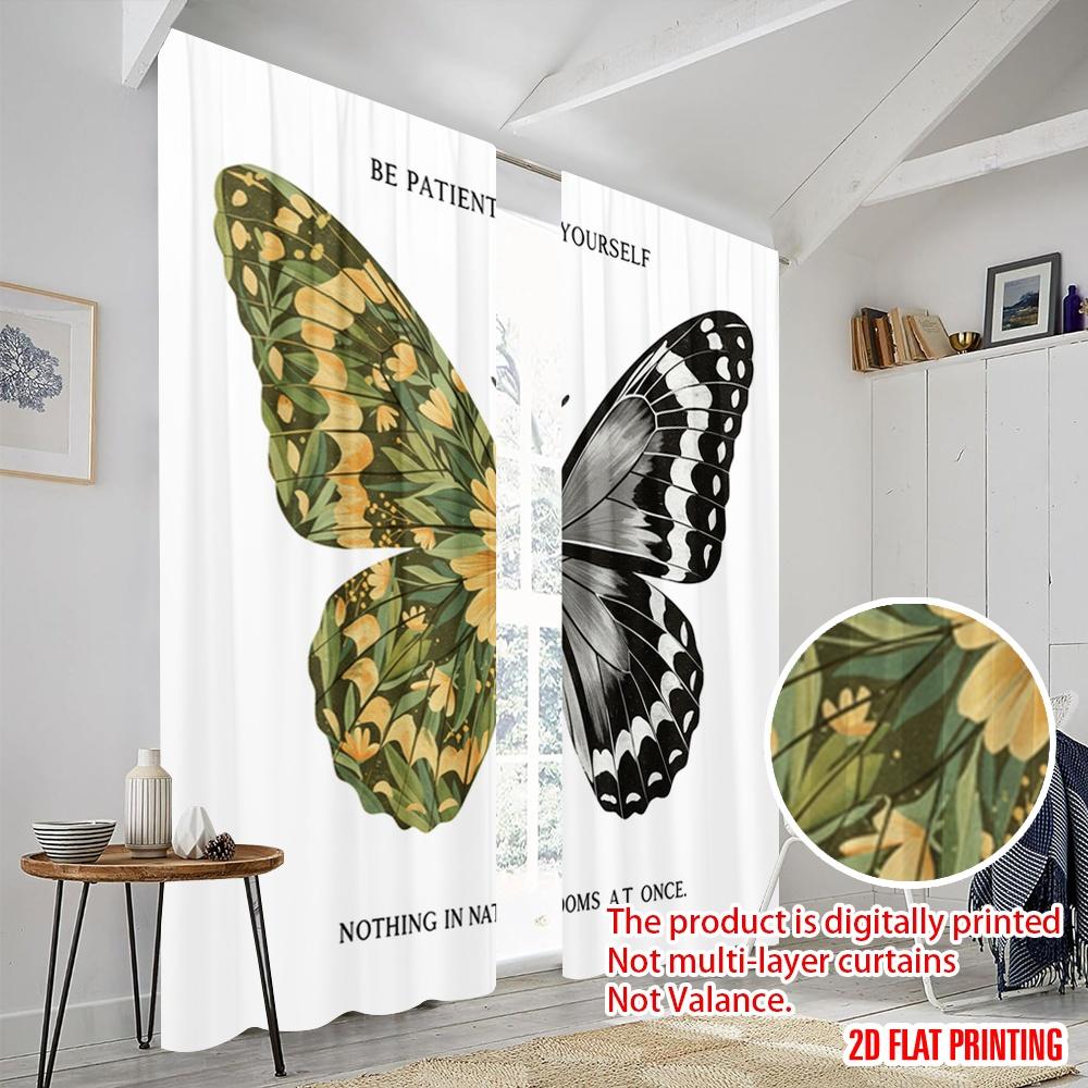 2pcs 2D flat printing Drapes Butterfly Floral Nature Polyester Without Electricity Festive Holiday Use for Outdoor Holiday