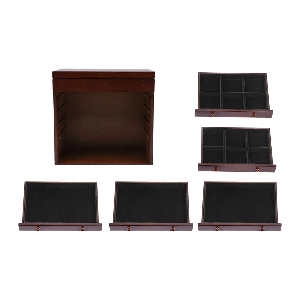 6-layer jewelry box, jewelry organizer, wooden jewelry case, large box, vintage jewelry box, large brown rectangular box