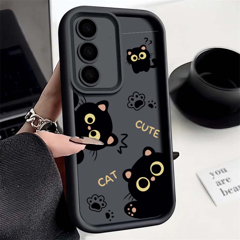 Cute Black Cat Print Casing For Motorola Moto Edge 50 Neo Ultra 70 60 50 Fusion G56 G86 E14 G75 G85 G54 G34 G84 Cover Matte