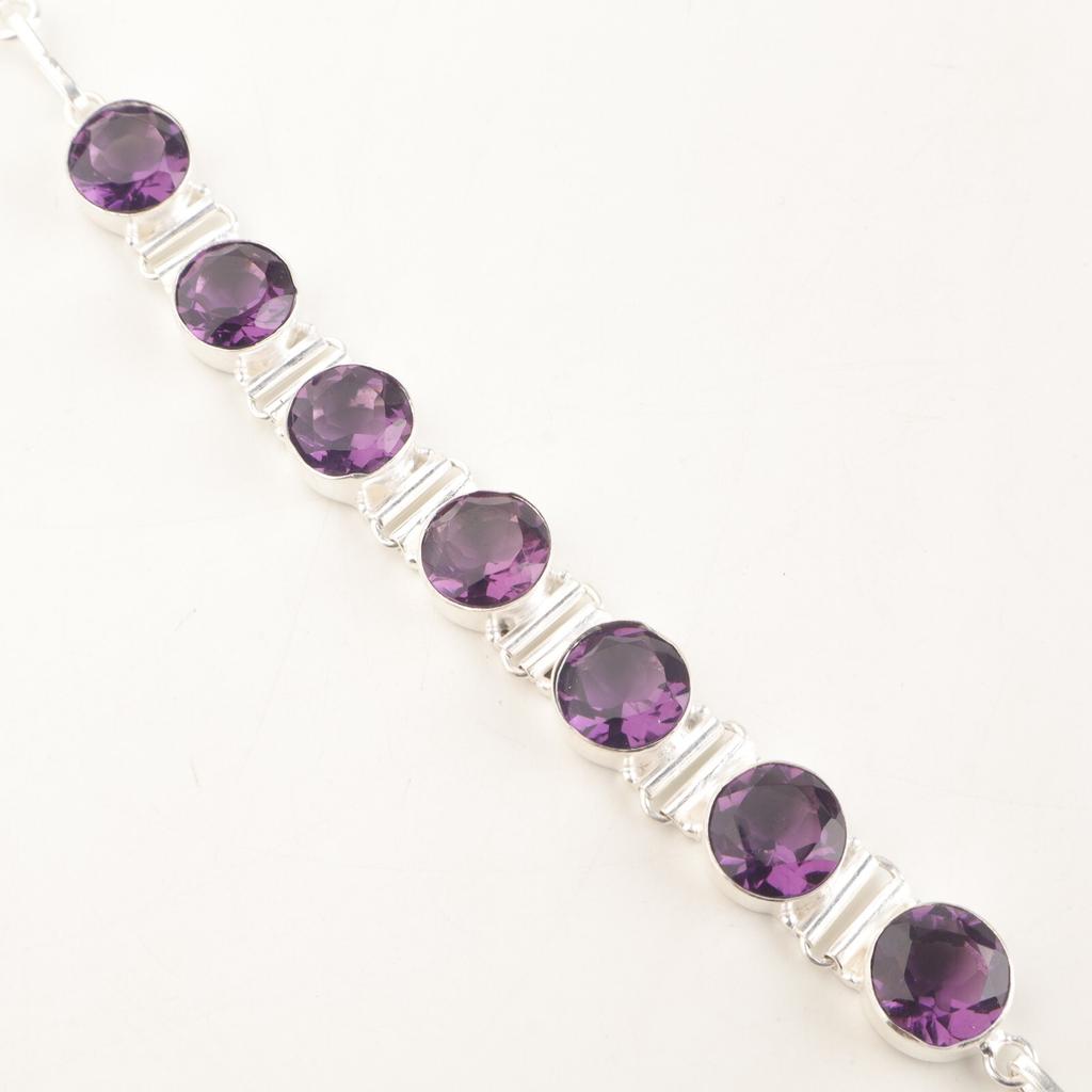 Rare Amethyst Gemstone Handmade 925 Sterling Silver Jewelry Bracelet 9" For Her RB-7-3