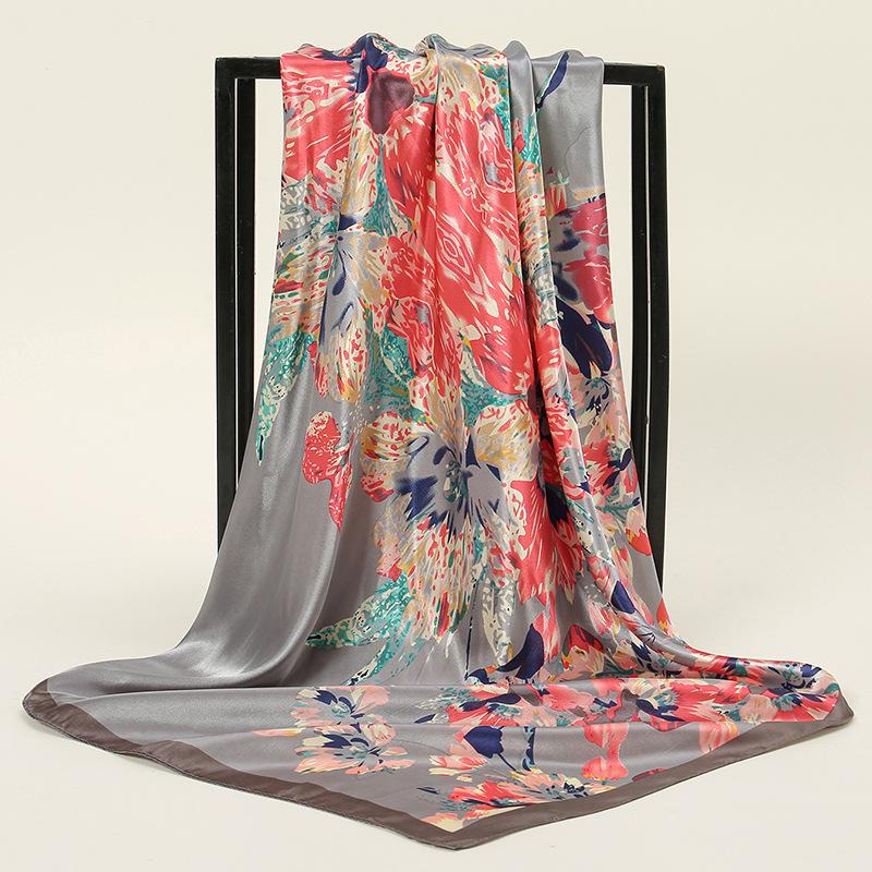 90*90Cm Women Square Silk Scarf Luxury Large Shawl Neckerchief Print Headband Female Foulard Bandana Wraps Hijab Scarves