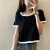 Women Summer Ice Silk Knitted Sweater T-shirt Top O-Neck Short Sleeve Slim Fit Inner Solid Color White