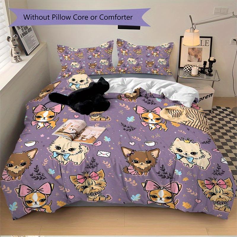 3pcs Set Puppy Bow 1 Quilt Cover + 2 Pillowcases, All Seasons Bedroom Setting, Perfect for Home and Dorm Decor A162