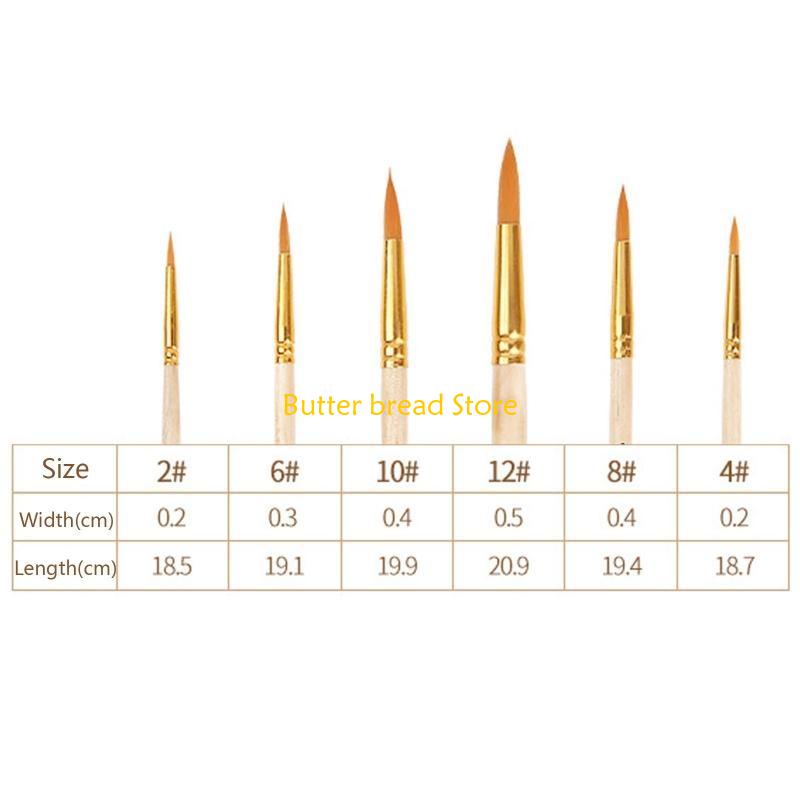 W89C 6 Sizes Acrylic Painting Brushes Artist Paintbrushes for DIY Crafts Painter