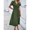 Long Dress For Woman Summer Solid Casual Beach Maxi Dress Short Sleeve V Neck Elegant Female Dresses Office Holiday