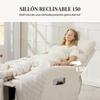Reclining Relax Armchair Upholstered in Synthetic Linen with Footrest and Side Pockets Load 135 kg Cream