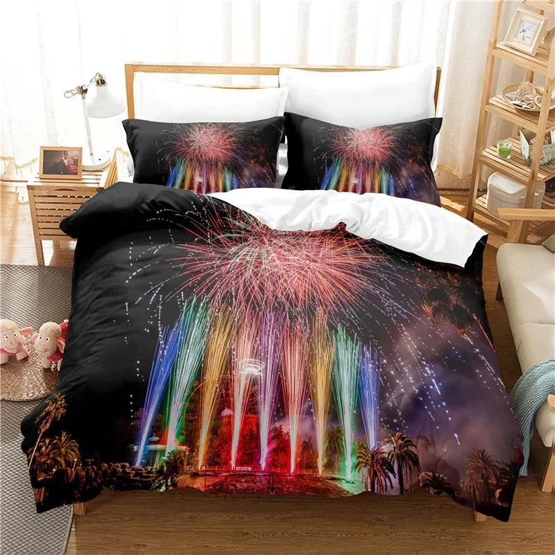 Colourful Black Bedding Set Luxury 3D Print Fireworks 100% High Quality Bedroom Set Duvet Cover +Pillowcases Happy Color Focus