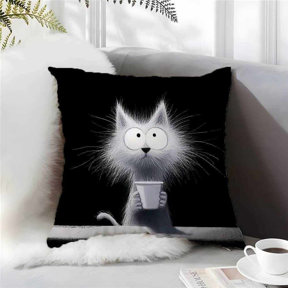 Einfaches Cartoon Fellige Katze Muster Kissenbezug Komfort Sofa Bett Seidig Elegant Unsichtbarer Reißverschluss Kundenspezifisch Dekorativ b