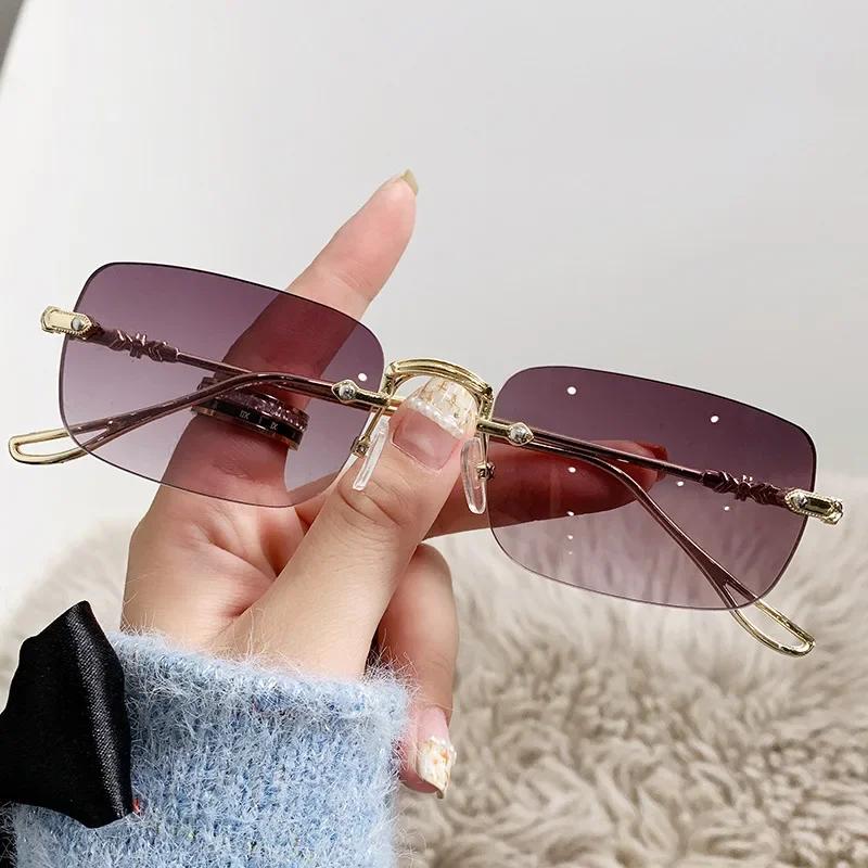 Lunettes de Soleil Rétro Hommes Marque Designer Mode Sans Monture UV400 Lunettes de Soleil Teintées Verre Découpé pour Dames Lunettes Sans Monture as picture