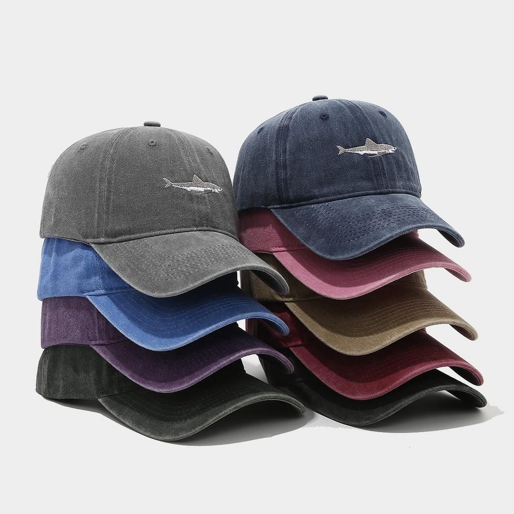Vintage Haifisch Baumwoll-Baseballkappe Mit Stickerei Für Streetwear Und Sonnenschutz