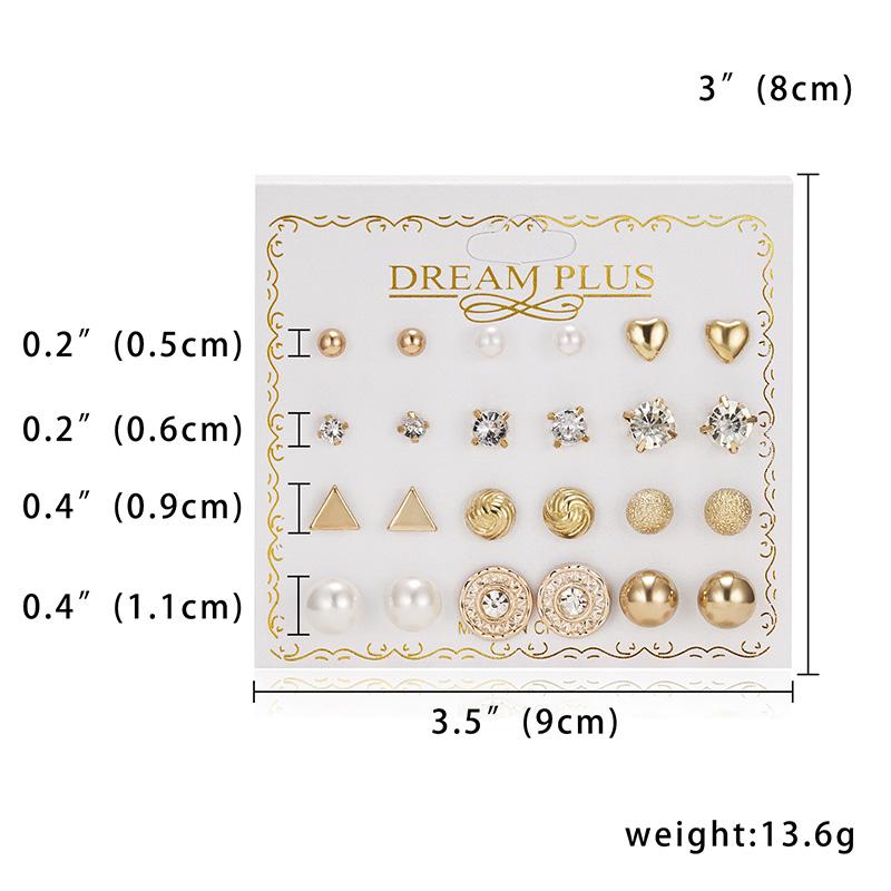 12 Pairs/set Classic Crystal Stud Earring Sets Women's Round Ball Metal Pearl Flower Earrings For Women Girl Gift Mixed Jewelry