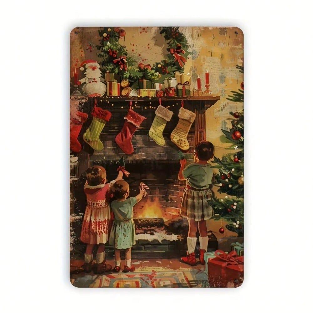 Vintage Christmas Metal Tin Sign Retro Holiday Wall Art Decor