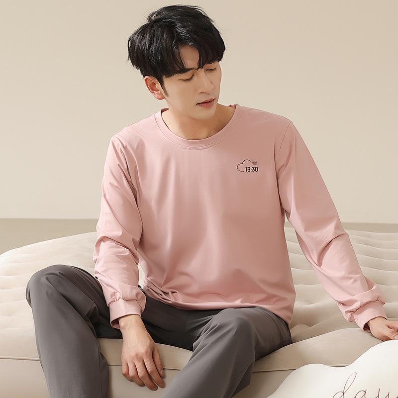 Autumn Pure Cotton Couple's Long Sleeve Pajamas Set for Men and Women