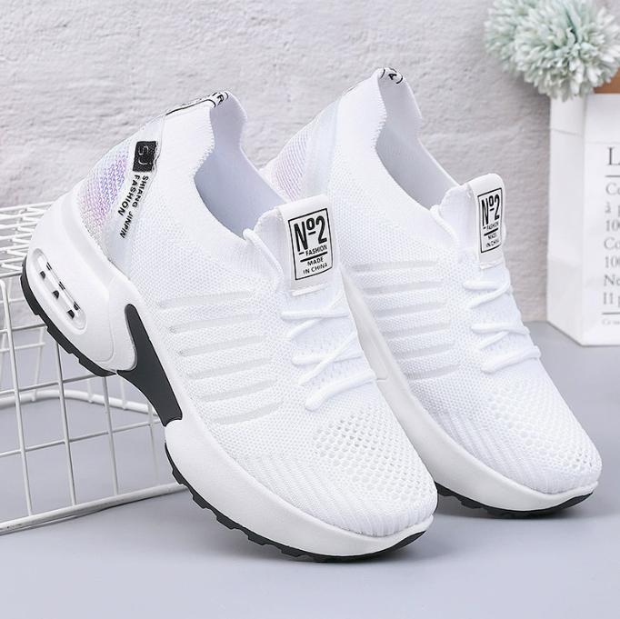 2025 Women's Sneakers Spring Sequined Casual Shoes Woman Platform Heels Wedges Height Increasing Knitted Ladies Vulcanized Shoes