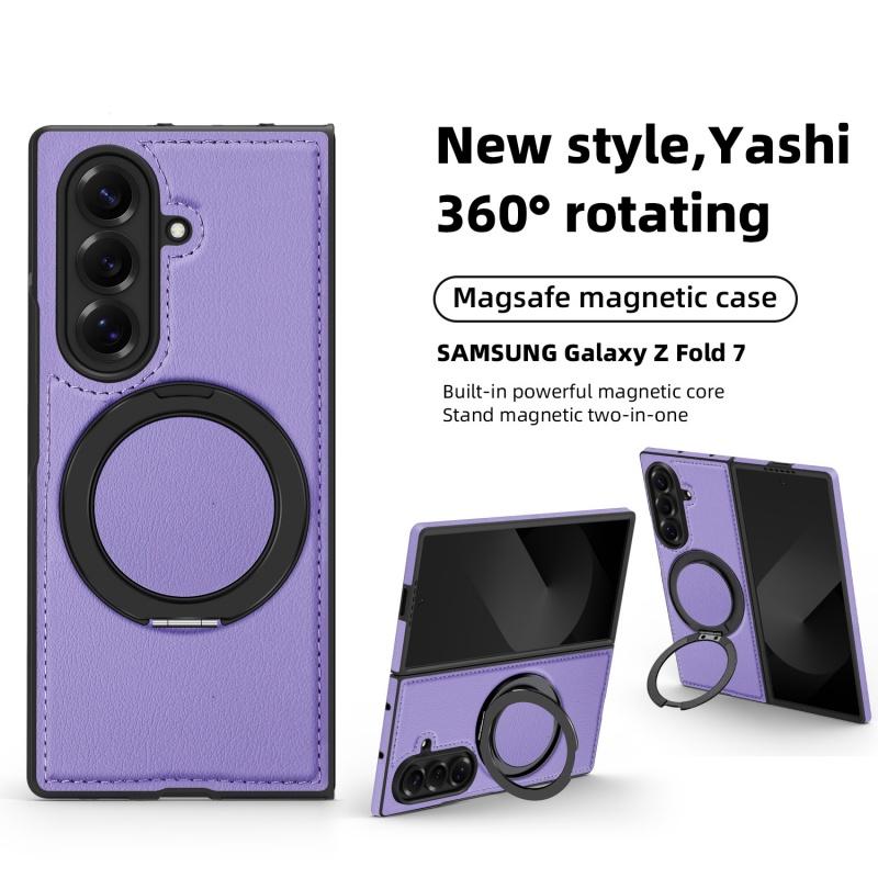 

For Samsung Galaxy Z Fold7 Fold6 Fold5 Fold4 Case Magsafe Magnetic 360° Rotation Smart Metal Holder Stand Matte Leather Cover Artificial leather&Galaxy Z Fold4