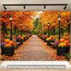 1 Piece of 2D Flat Background Cloth, Autumn Fallen Leaves Road with Bright Flowers and Pumpkin Lantern Background Cloth, DJH