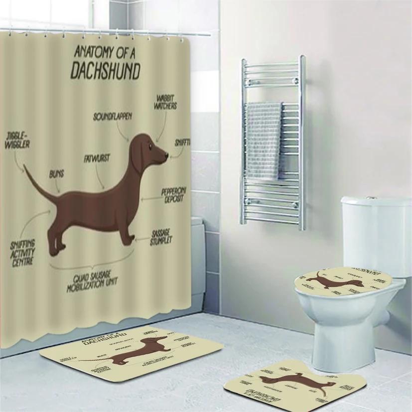 

Funny Cute Dachshund Dog Bathroom Curtains Set Shower Curtain Set Cartoon Sausage Dog Bath Mat Rugs Butt Dog Animal Home Decor W90xH180cm(35x70 in)