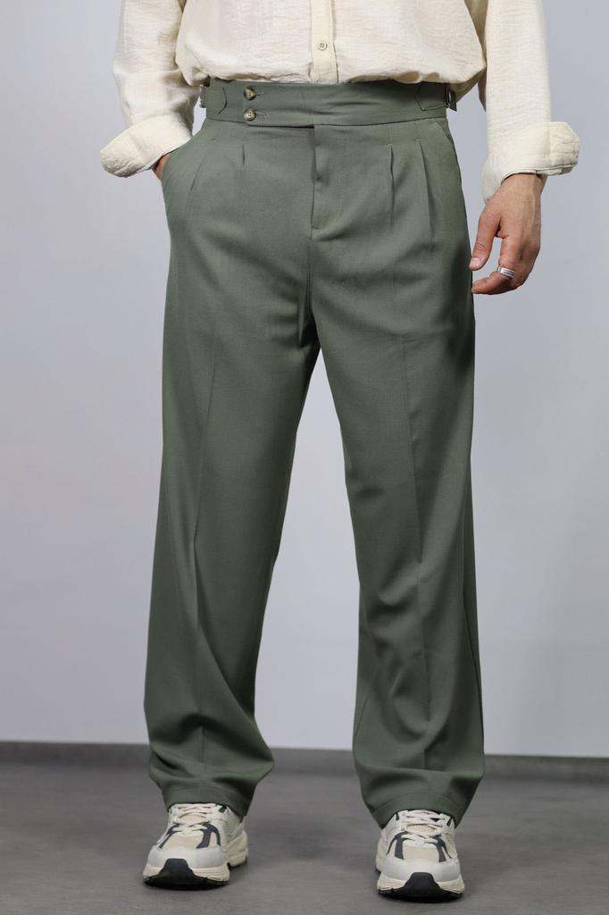 Calças largas masculinas italianas com pregas duplas