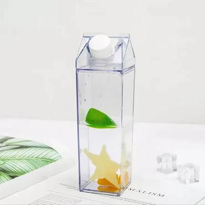 Plastic Clear Milk Carton Shaped Water Bottles 500ml Portable Drinking Sports Milk Cups Water Bottle With Lid Large Capacity YA017