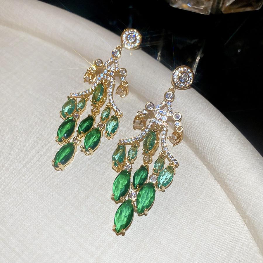 French Court Style Silver Needle Zircon Rectangular Earrings Exquisite Light Luxury High-end Stud Earrings Exaggerated Earrings Women