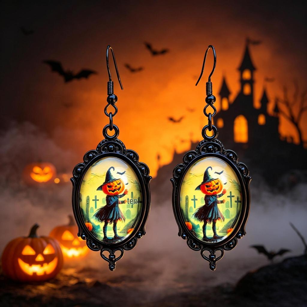 Retro Gothic Halloween Gem Pendant Earrings - Dark Series Festival Fashion Gift