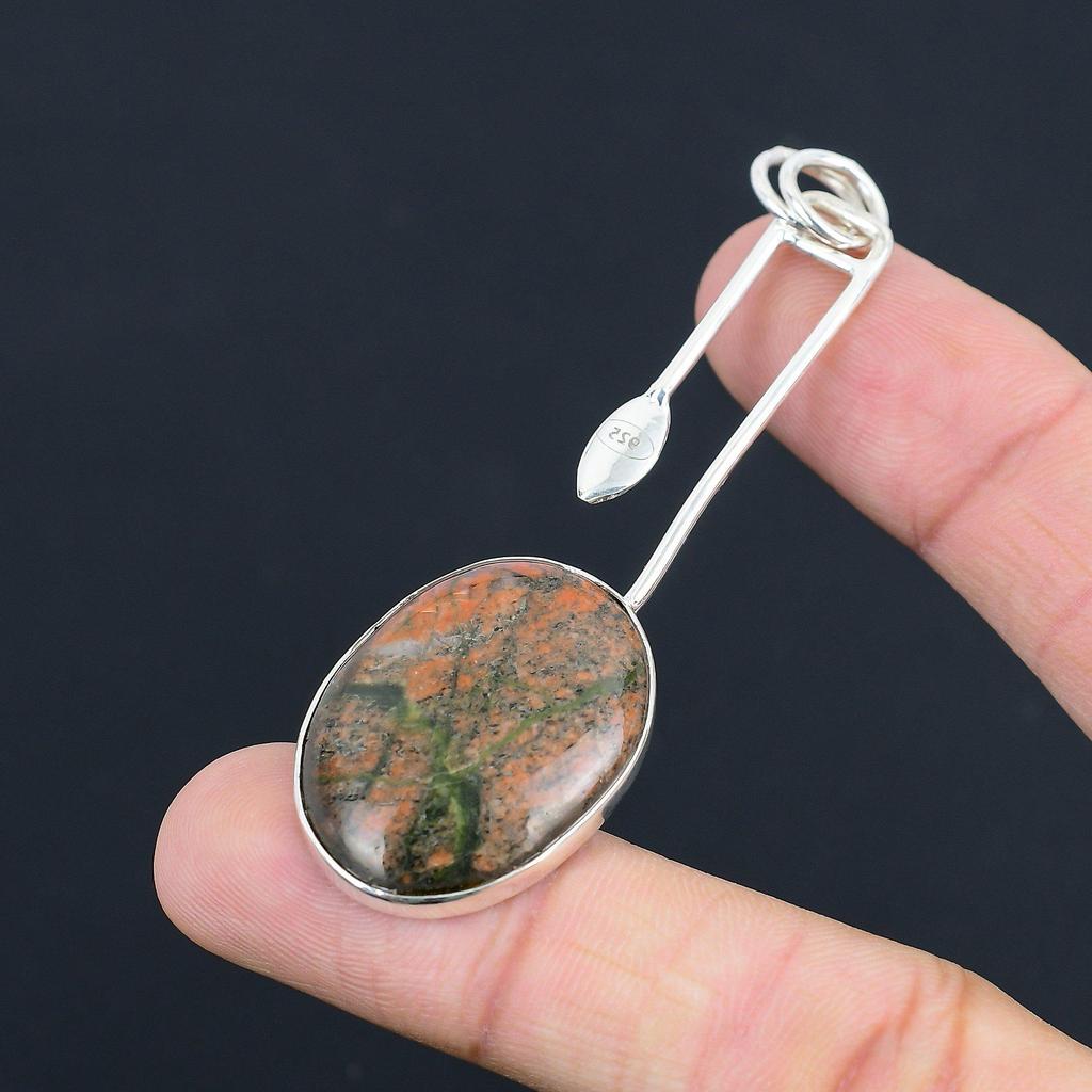 Womens Day Sale Heart Chakra Oval Unakite Gemstone Pendant Jewelry 925 Silver