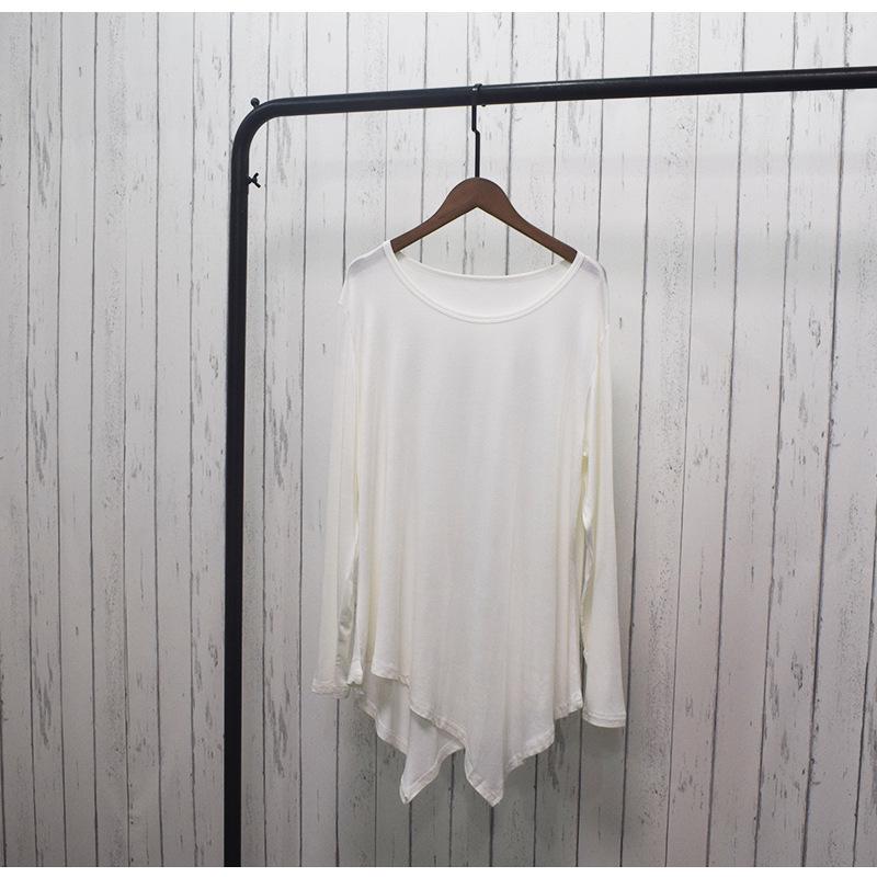 

Женская асимметричная модальная футболка - Весенняя свободная посадка, средней длины, большого размера, однотонный пуловер One Size белый