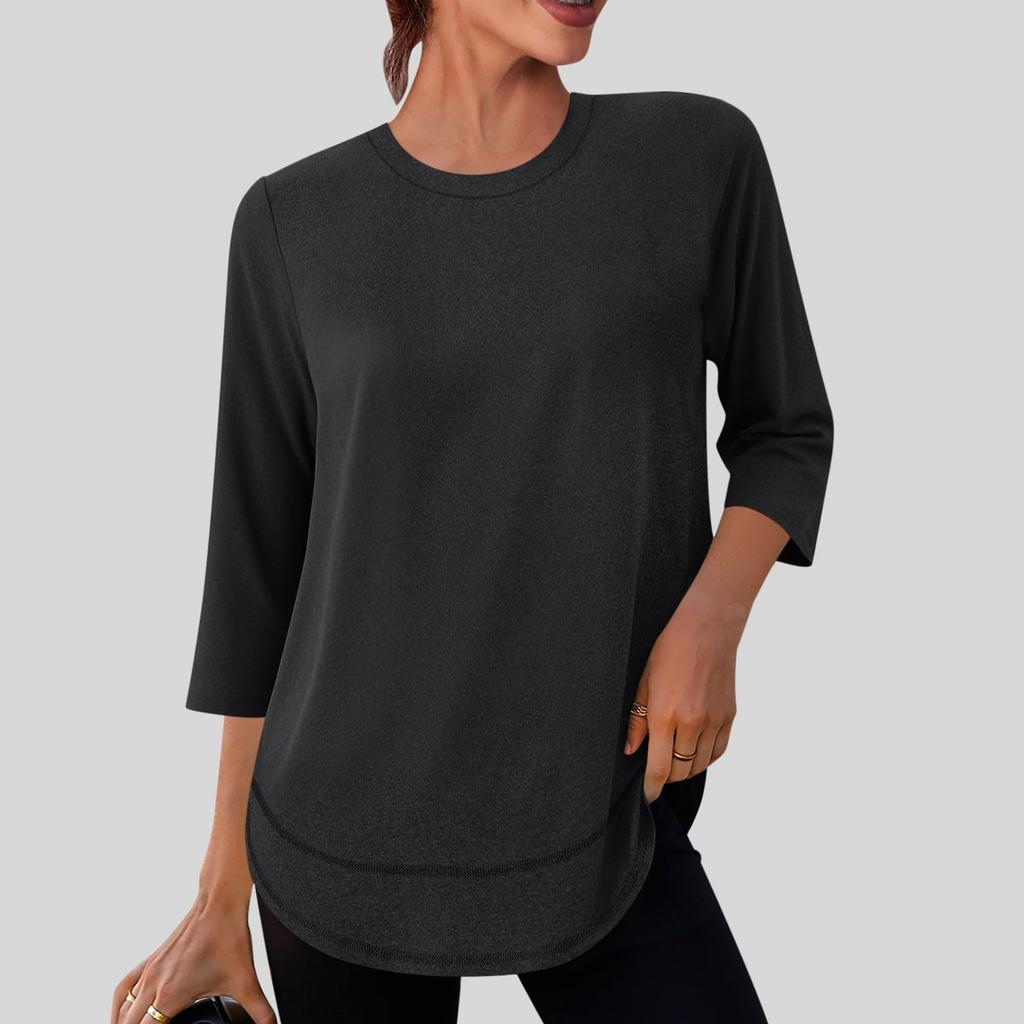 Women's Fashionable Casual Neck Colour Three-Quarter Sleeve T-Shirt Top